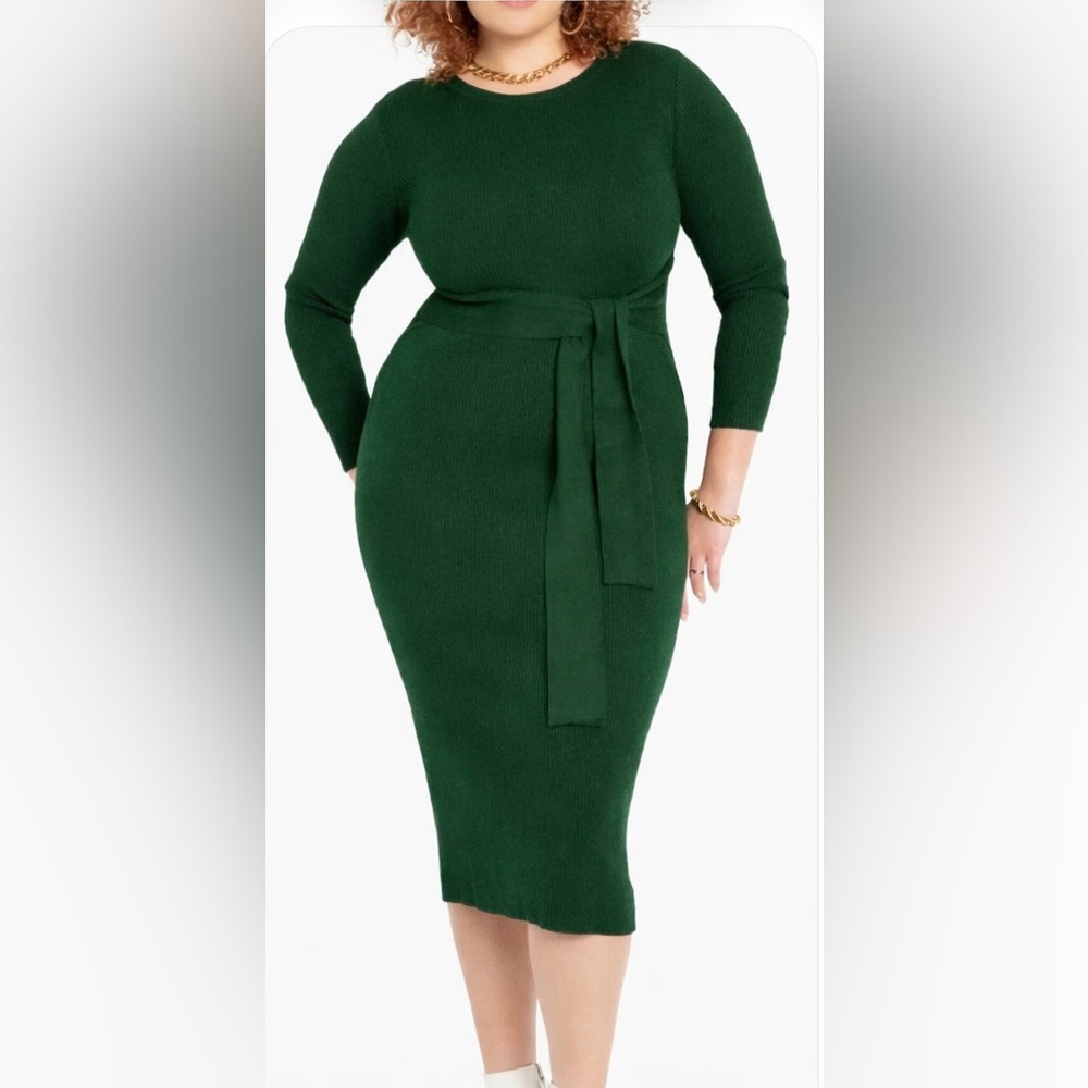 Womens GREEN tie waist sweater dress. NWT